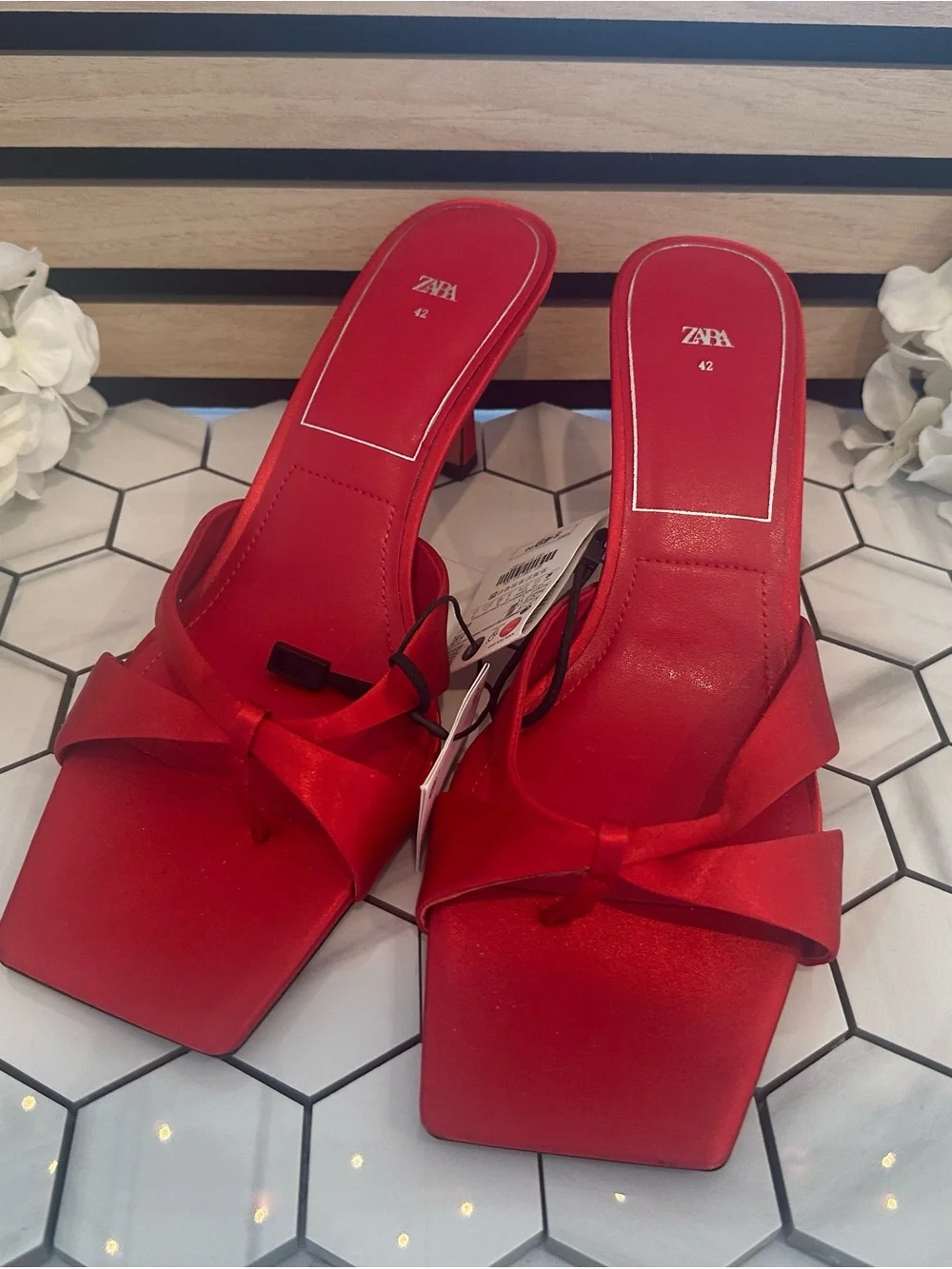 ZARA Satin Effect Square Toe Sandals - Picture 2 of 7